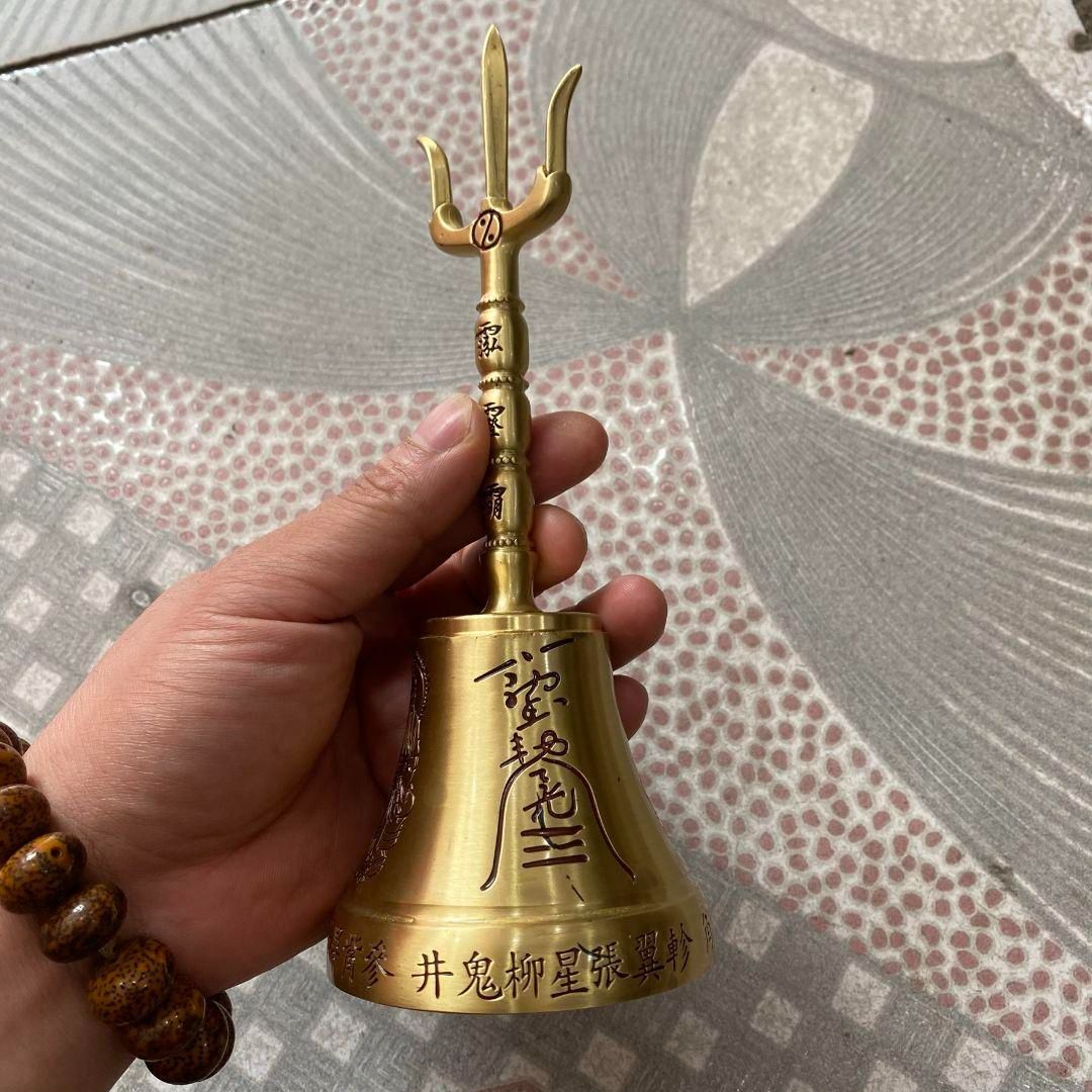 銅器 法器 紫微諱三清鈴 八卦三叉鈴 太極鈴 開運 風水 招財 置物 工芸品 仏教美術 法器 紫微諱三清道祖八卦鈴 三叉鈴 太極鈴鎮宅辟邪