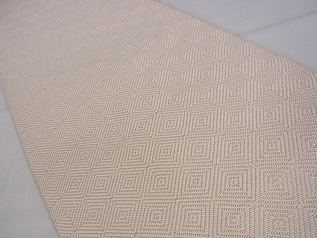 平和屋本店□極上 伊兵衛織 工芸手織 八寸名古屋帯 入子菱 薄桜色×白