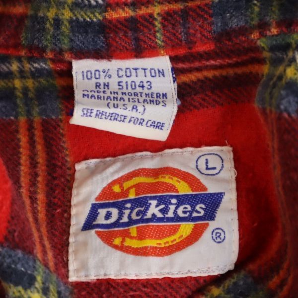 ディッキーズ 70s 80s ヴィンテージ チェック柄 長袖 シャツ L 赤 Dickies 北マリアナ諸島製 メンズ 【R220925】 メール便可  【中古】