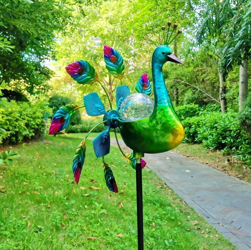 孔雀 ピーコック 風車 鳥 バード ガーデンライト ソーラー ライト 自動 感光制御 おしゃれ 屋外 庭 ガーデニング 置き型 置物 オブジェ