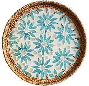 シェルプレート おしゃれプレート トレイ トレー 個性的 配膳トレー キッチンアイテム ブルー ラタントレイ かわいい 配膳お盆 インテリア装飾