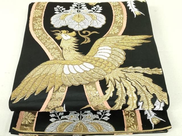 袋帯 正絹 黒地 唐織 花流し 上品な加工 六通 U-5258 楽天市場】【Prices down2】唐織袋帯 「黒地 柏」 錦工芸謹製 六