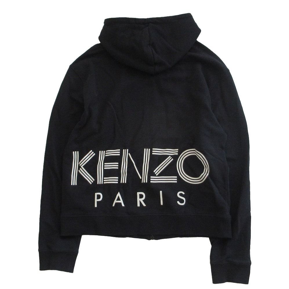 G274 美品 M ケンゾー フーディー パーカー ブラック メンズ KENZO ケンゾー バックロゴプリント ジップアップ パーカー