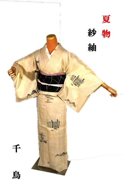 夏物 紗紬 着物 身丈161ｃｍ 裄丈62.5ｃｍ 蝉 松 庭石 クリーニング済 T3589