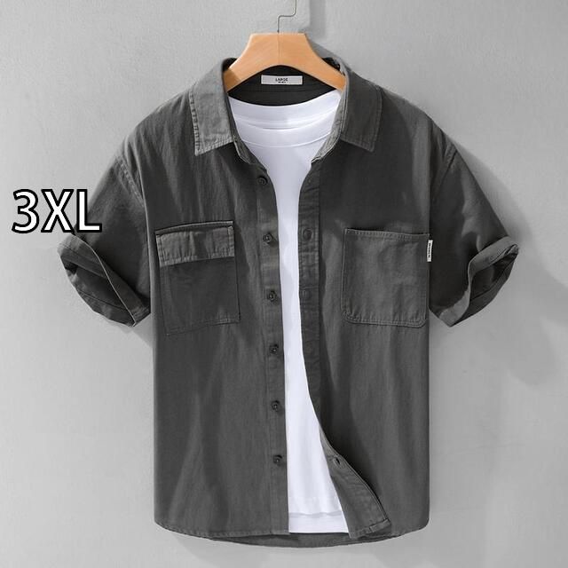 3XL メンズ ファッション 服 男性用 オシャレ シンプル 大人 かっこいい 大きいサイズ ストリート 紳士服 アミ カーキ ワークウェア 半袖 シャツ 夏 カジュアル コットン シャツ 快 シンプル 通勤 トップス