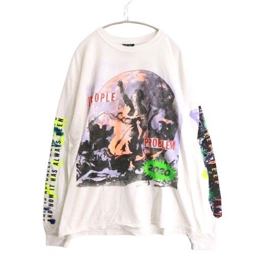 B SAINT MICHAEL セントマイケル XL メンズ 長袖Tシャツ 20SS 白 袖プリント B 古着