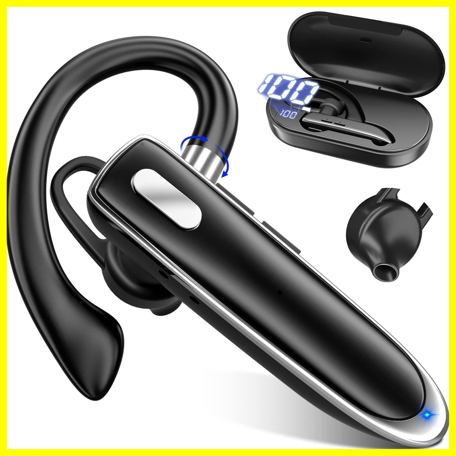 耳掛け式 片耳イヤホン ブルートゥースイヤホン bluetooth 最大96時間連続使用 片耳 800mAh充電ケース付 ワイヤレスイヤホン  Bluetoothイヤホン LEDディスプレイ 左右耳兼用 Bluetoothヘッドセット AAC対応 ハンズフリー通 