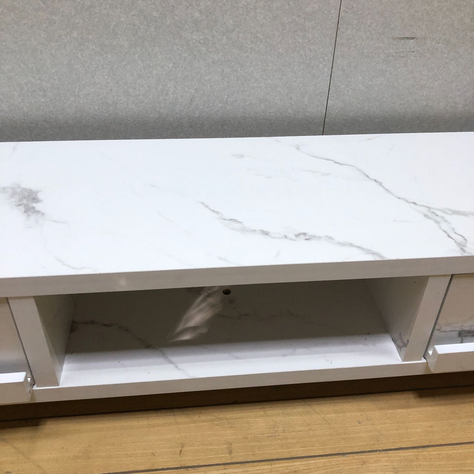 大理石調 テレビボード ローボード 幅140cm ホワイト 引き出し収納付