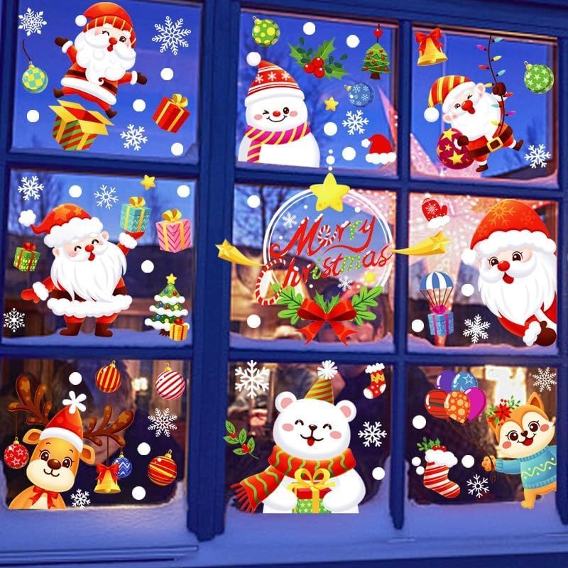 サンタ1 クリスマス ステッカー ウォールステッカー クリスマス 静電ステッカー 剥がせる クリスマス 飾り 雪 サンタ 雪の結晶 トナカイ 9枚セット 窓ステッカー merry christmas 部屋 インテリア