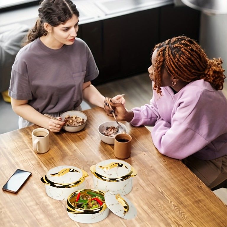 保温 casseroles 3個セット 大容量1.5L 2L 2.5L 温かい料理をキープ 金色のタッチがおしゃれ ABS製 飲食サービス用具 グリーン WWW_SKLAD-KIRPICHA_RU