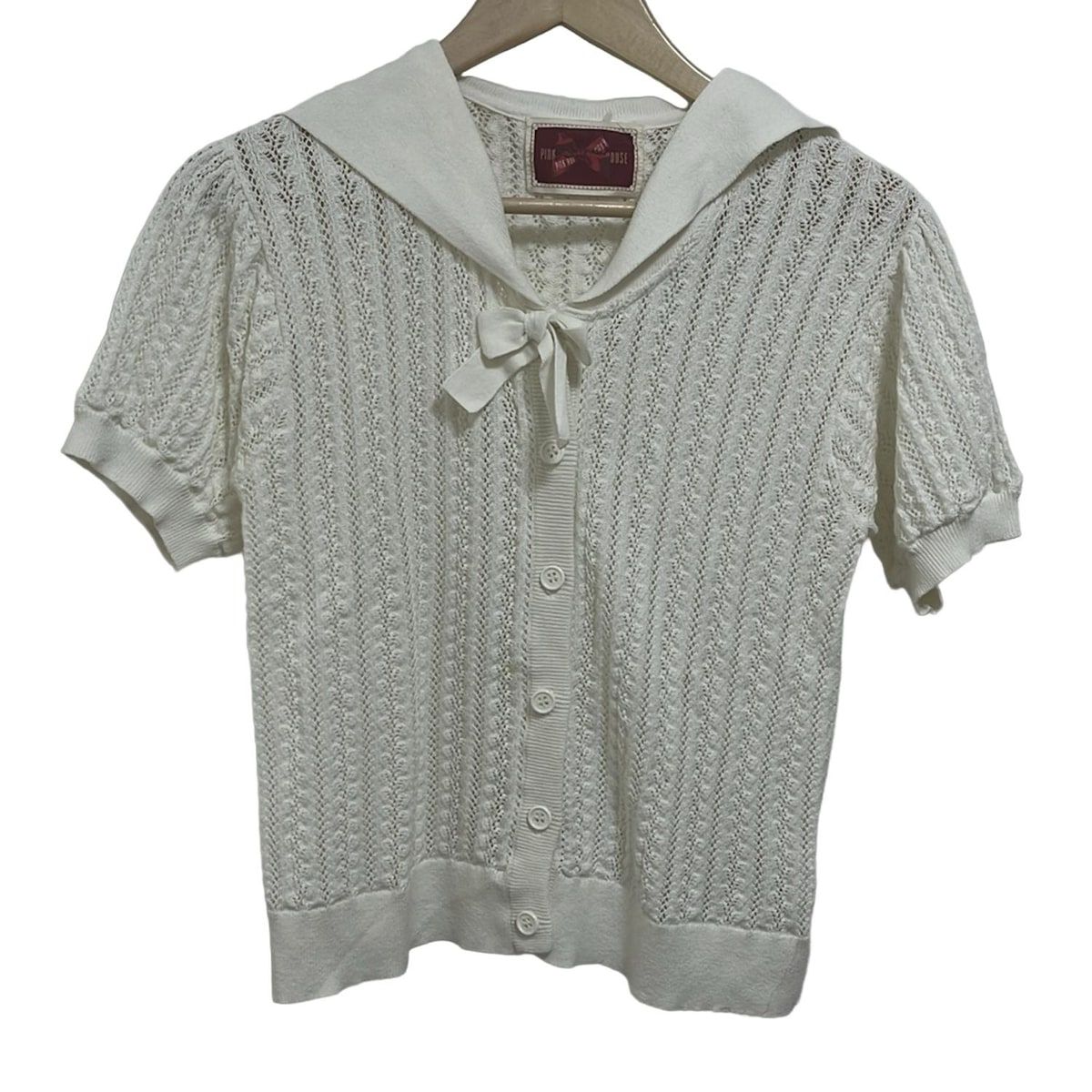 PINK HOUSE ピンクハウス カーディガン レディース - 白 半袖 ニット リボン