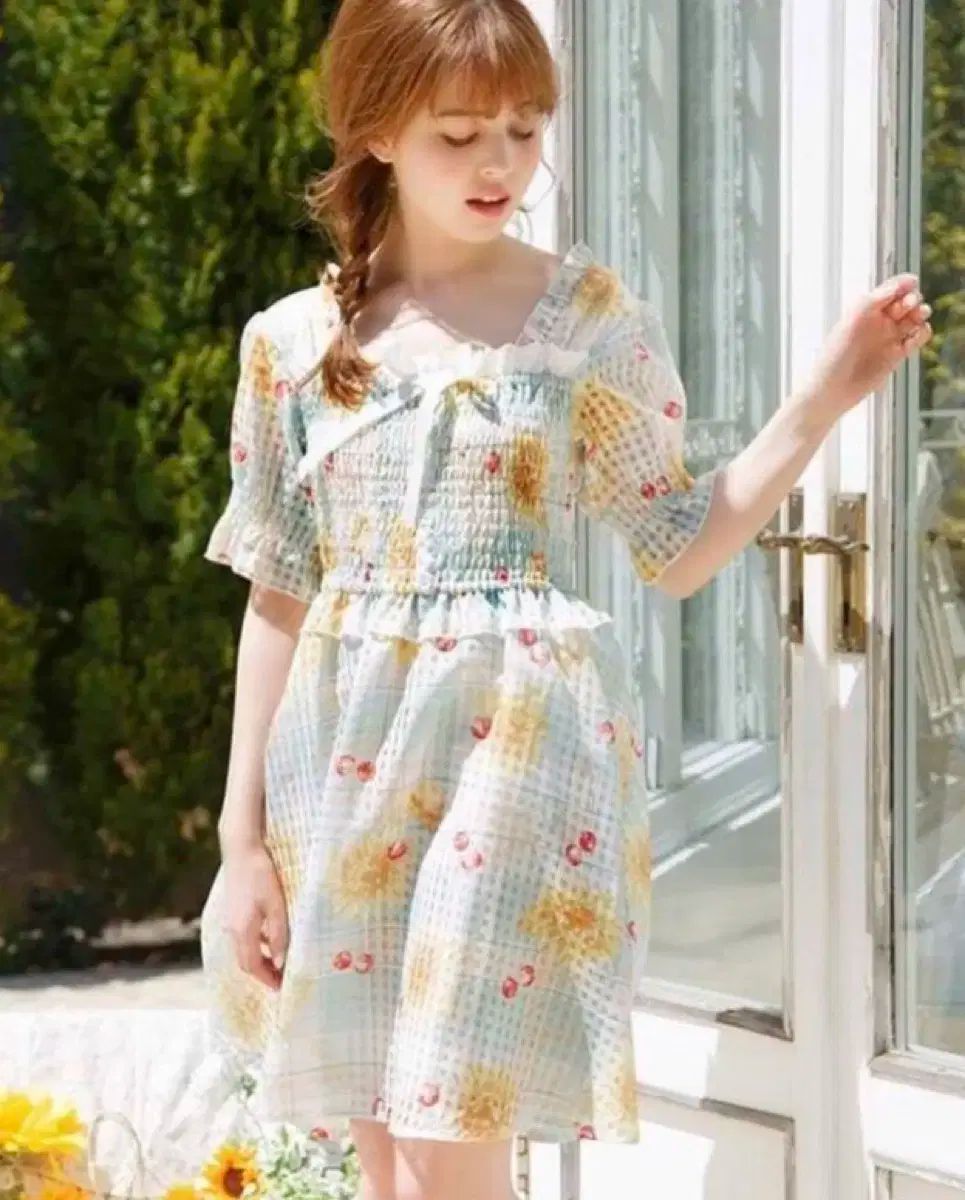 リズリサ　ひまわりワンピース LIZ LISA (リズリサ) ミント ひまわり ワンピース ひまわり柄