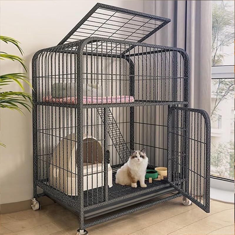 Athvcht 猫ケージ 猫用ケージ 猫ハウス サイズ 高さ100×幅78×奥行55cm 室内用猫のゲージ 大きめ動物ケージ 大型猫用ケージ 多頭飼い猫 移動便利 組立簡単 取り外し なペット用品 室内飼い シルバーブラック 0