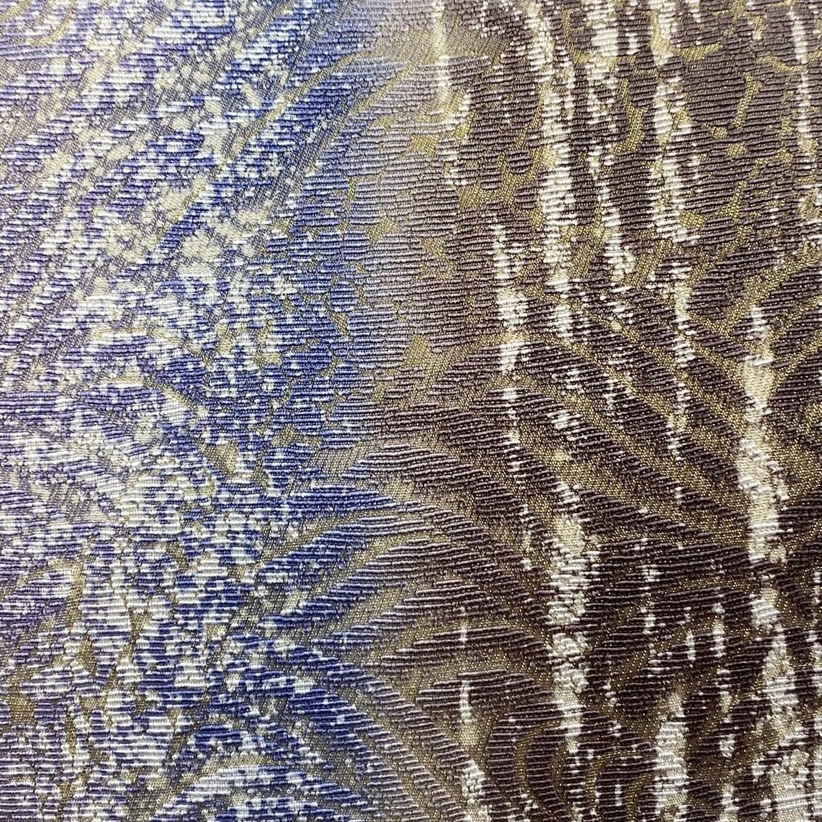 袋帯 幾何学 金糸 茶紫 六通 正絹