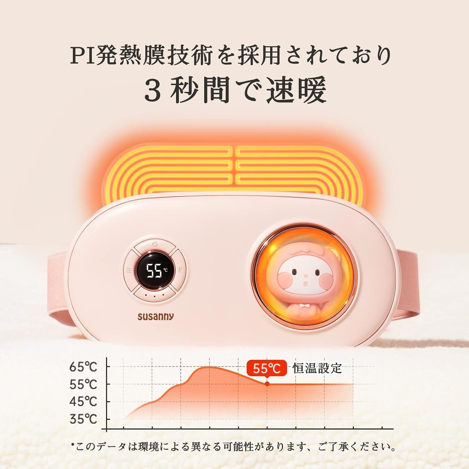 pulino 腰 ホットベルト 温熱ベルト 腹部 5種類調節 3段階ヒーター 暖房用品 子 宮ホットベルト 電熱式 USB充電式 寒さ対策 携帯便利 自宅用 職場用 誕生日 プレゼント 女性 日本語取扱説明書付き