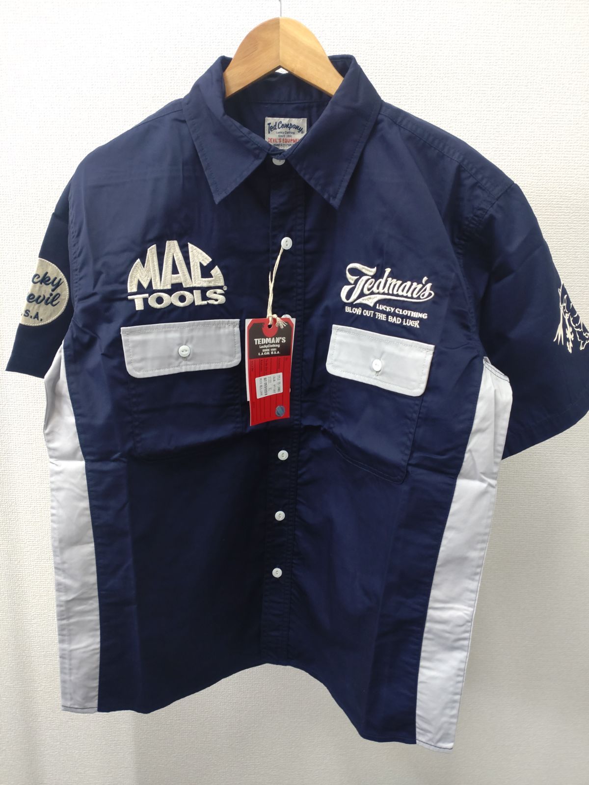 MACTOOLS×TEDMAN S Lucky Clothing 半袖シャツ ネイビー|グレー M|L|XL バイク タトゥー アメリカ