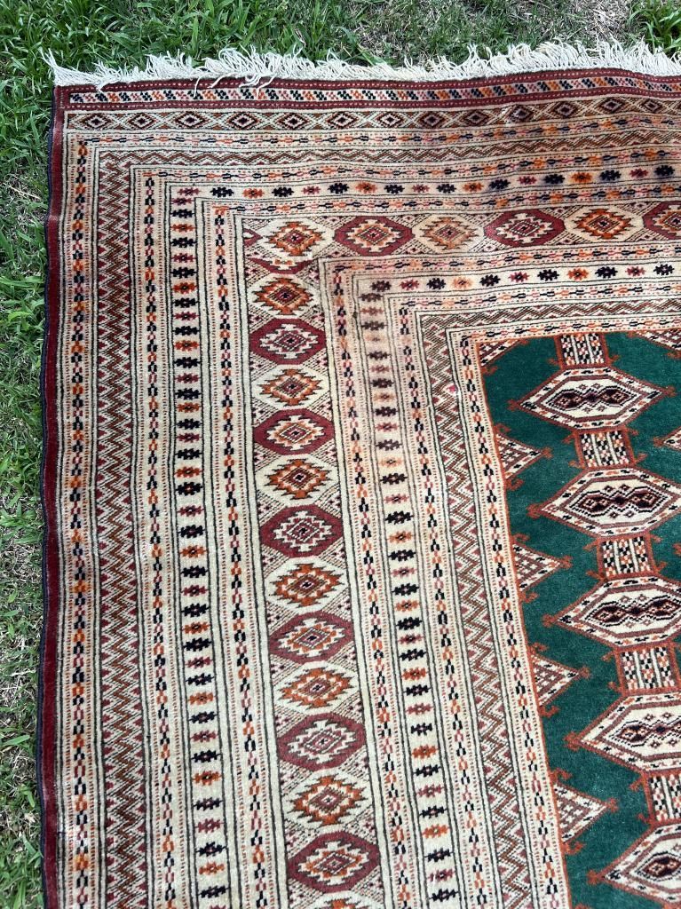 ヴィンテージ ラグ カーペット キリム 186x136cm 絨毯 ペルシャ絨毯 手織り 細長い 長方形 ウール 羊 ビンテージラグ 幾何学 緑系 グリーン ビンテージラグ 大型 大きい ワンルーム バルーチ トルクメン トライバル ラグ