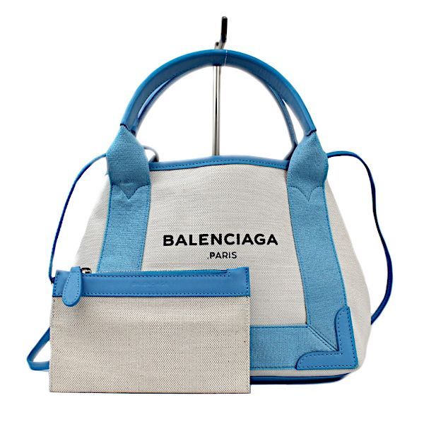 購入元良品 BALENCIAGA ネイビーカバス S キャンバス×レザー ハンドバッグ