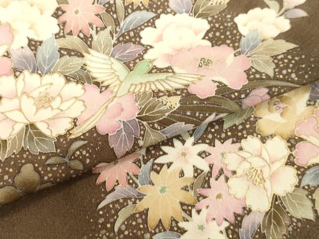 平和屋着物□上質な小紋 更紗花鳥文 黒地 正絹 逸品 AAAY3501mf