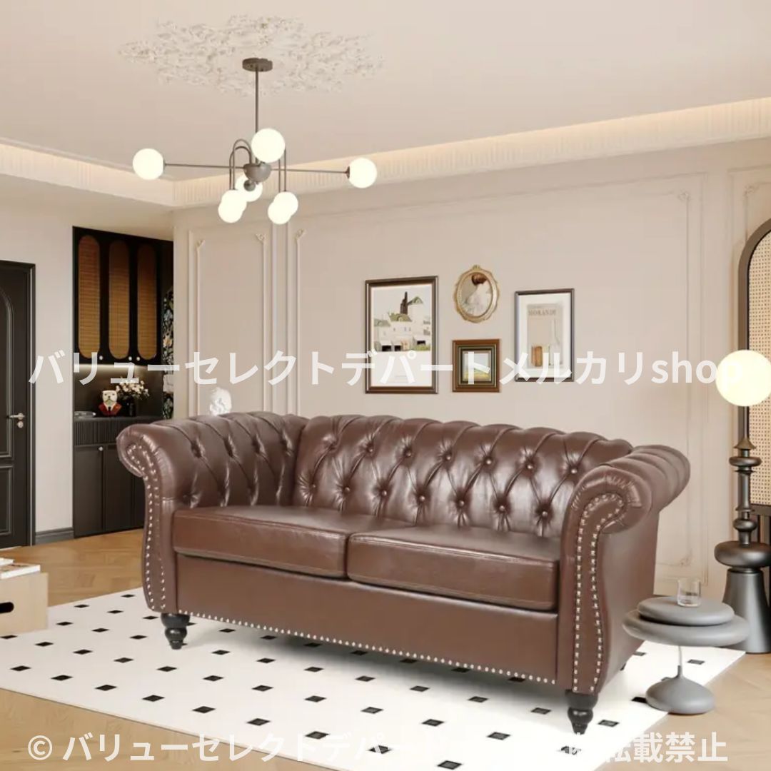 ソファ リビングルーム 北欧 ヴィンテージ調 家具 アンティーク レザー 1人 一人 屋外 革 コンパクト コーナー 子供 3人 3人掛け 北欧 サイドテーブル 背もたれ クッション モダン コンテンポラリー 房付きボタン フェイクレザー ダークブラウン