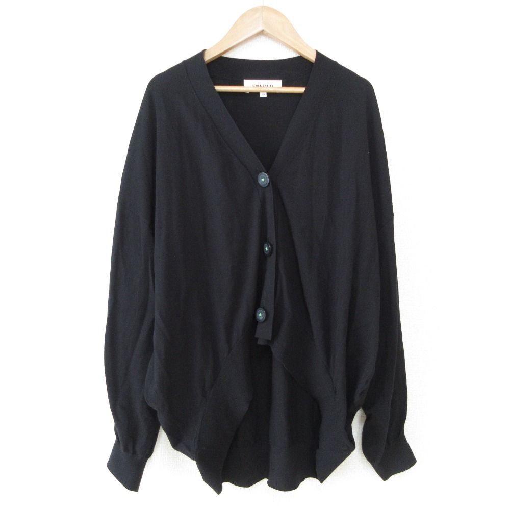 23SS ENFOLD エンフォルド HEXAGON CARDIGAN Vネック ニットカーディガン 300GS570-1190 38 ブラック レディース 古着