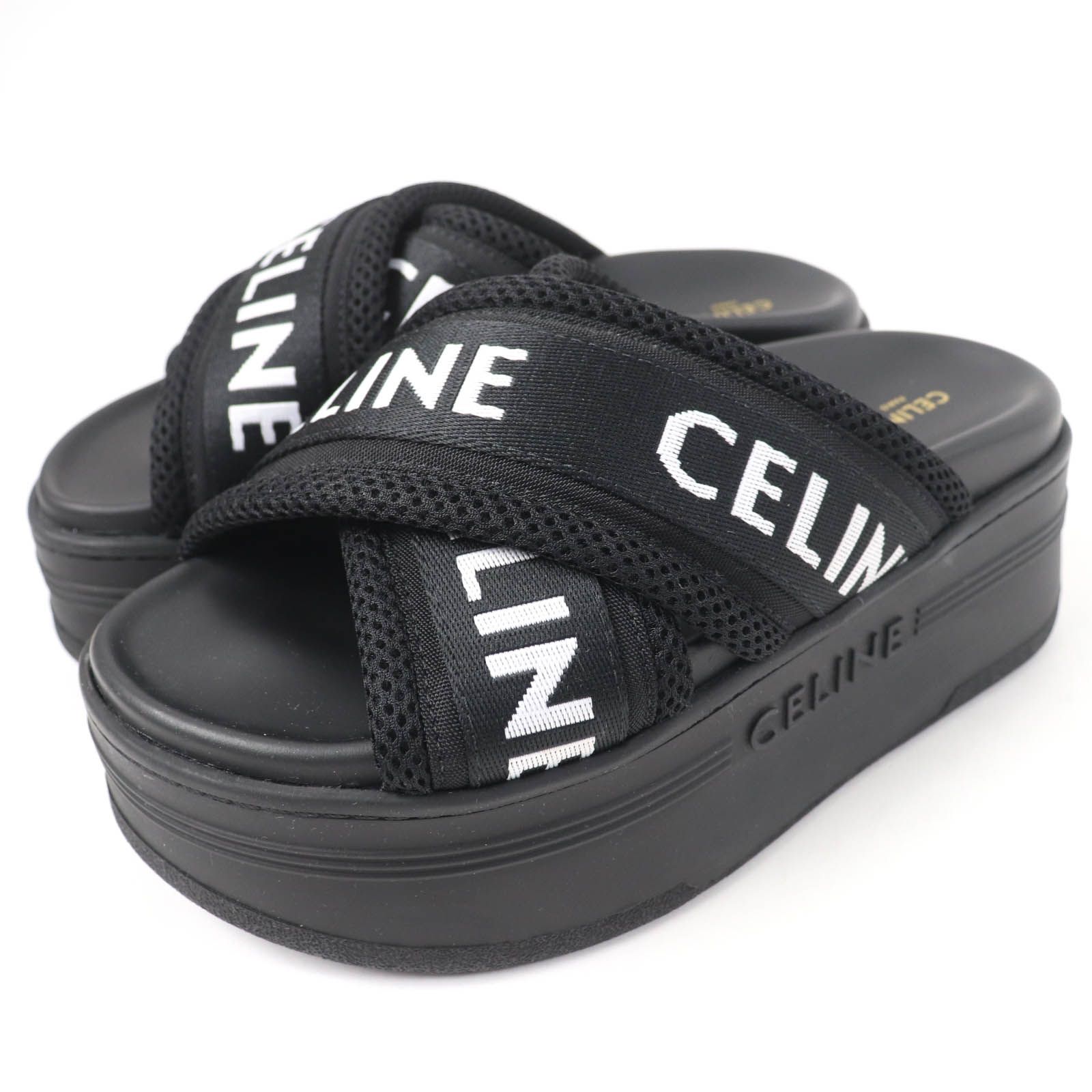 美品☆CELINE セリーヌ ブロックスライド ロゴデザイン 厚底 ウェッジ