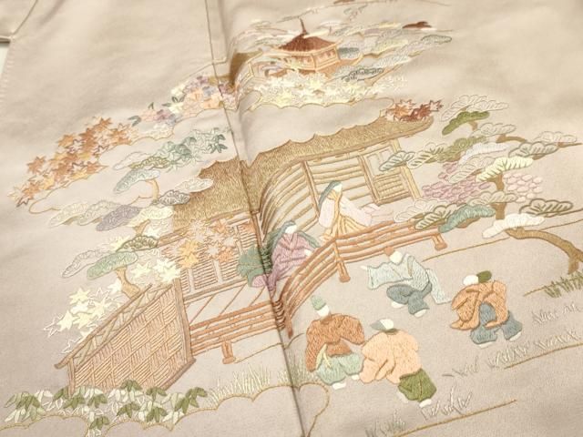 平和屋着物○訪問着 紬地 総刺繍 風景文 金糸 正絹 逸品 DAAT1457tw