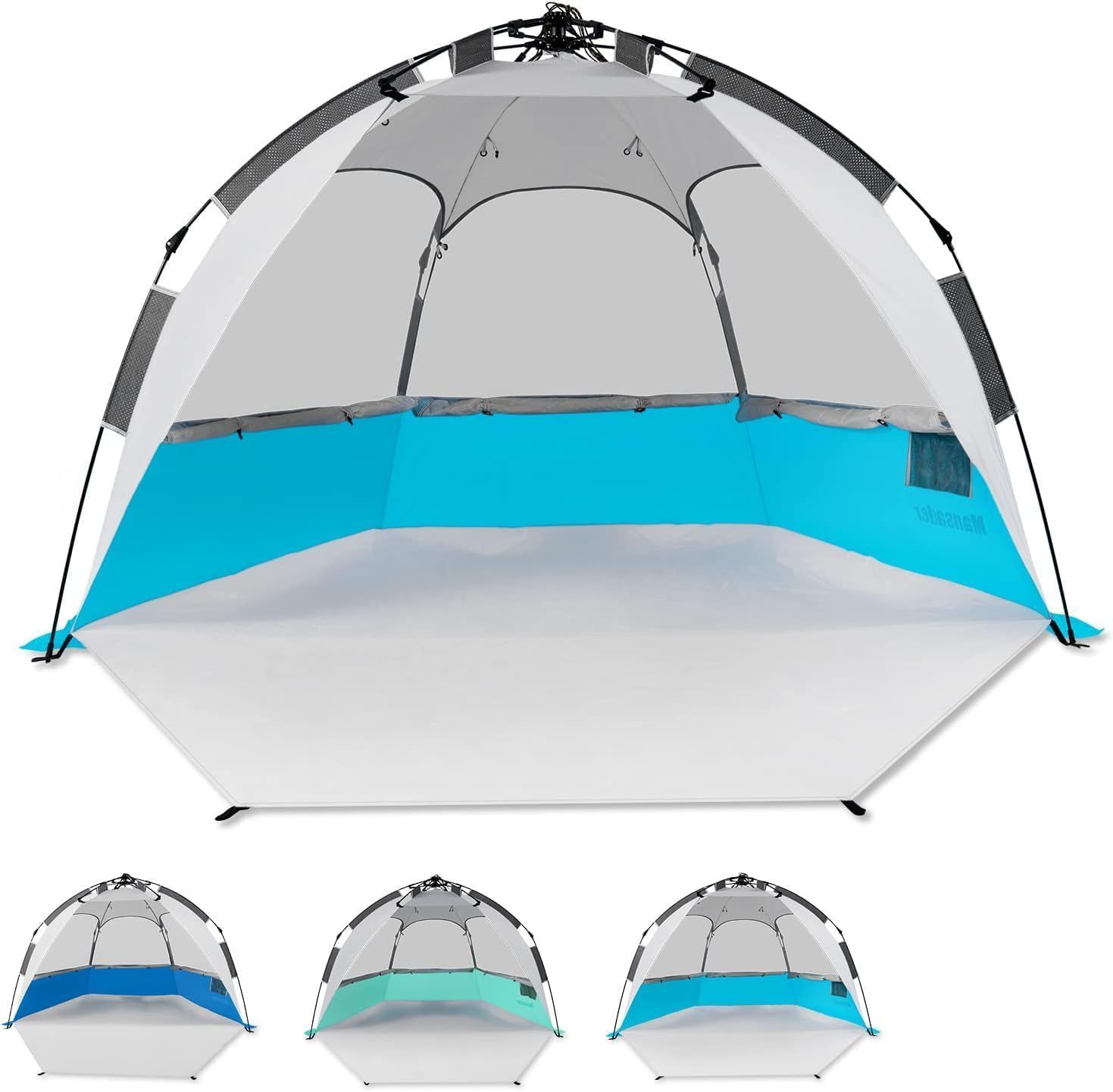 数量 テント ワンタッチテント サンシェードテント 5人~6人用 3面メッシュ窓設計 設営簡単 MANSADER 99%uvカット加工 日除け ビーチ|キャンプ|海水浴|釣り|防 災|花見|アウトドアに最適 簡易 日本語説明書付き