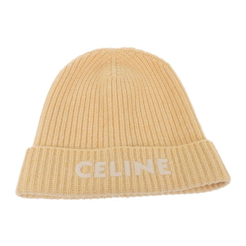 CELINE】リブ編みロゴニット帽 ニットキャップ ウール イエロー