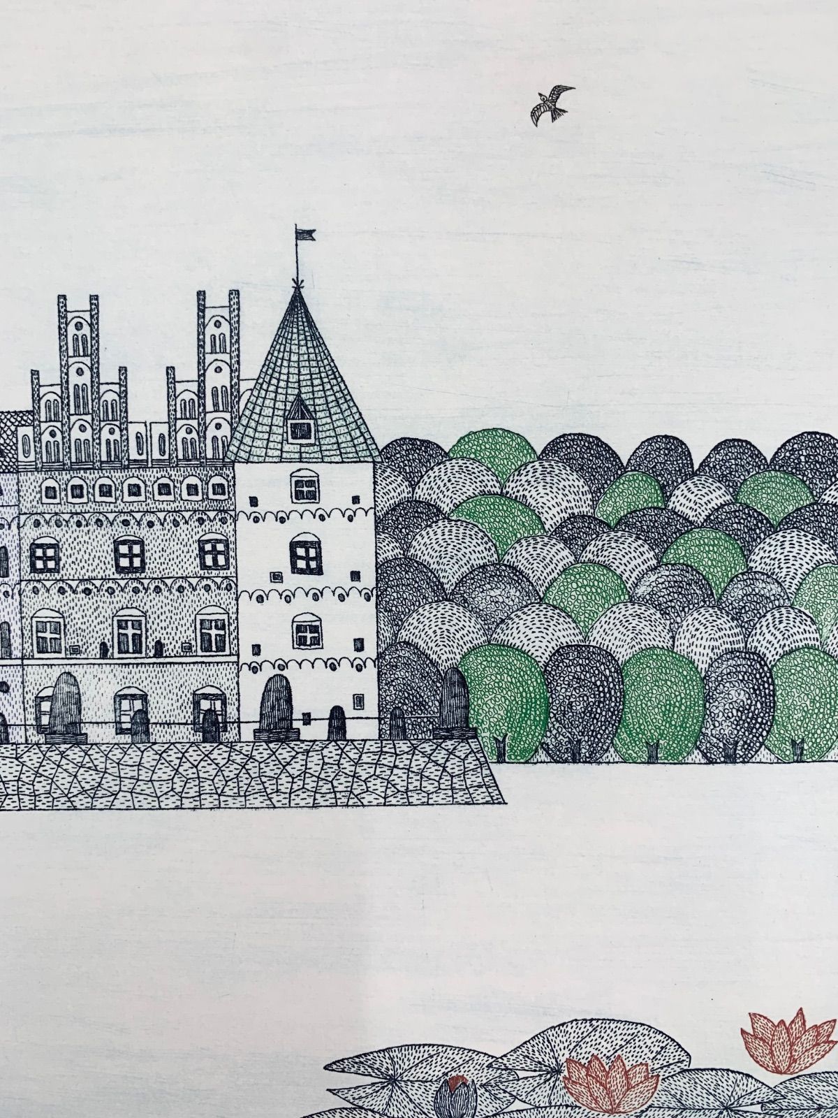 シートのみ 真作 城と睡蓮 南桂子 Minami Keiko エッチング サンドペーパー 作家直筆サイン 版画 版画 浜口陽三 WWW_OLIVIERBERNSTEIN_COM