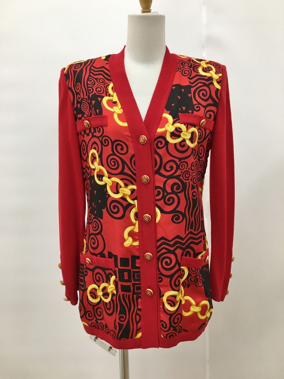 セリーヌ CELINE カーディガン 38 長袖 イタリア製 シルク×ウール 金ボタン 2510WS067