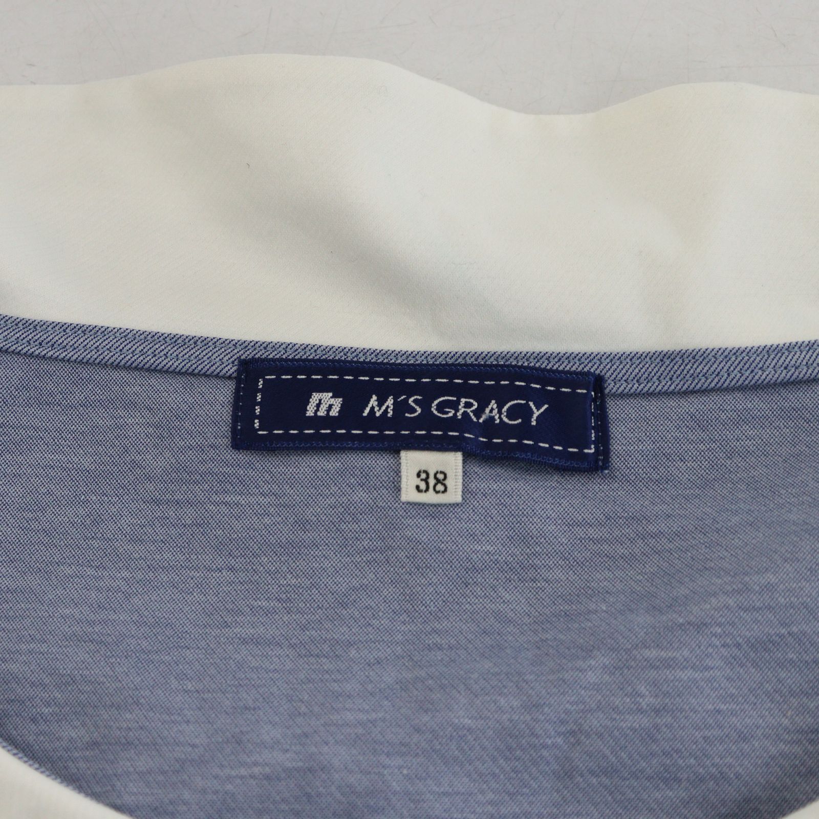 エムズグレイシー　ブラウス　ブルー　38 エムズグレイシー M'S GRACY シャツ ブラウス 半袖 丸襟 38 水色