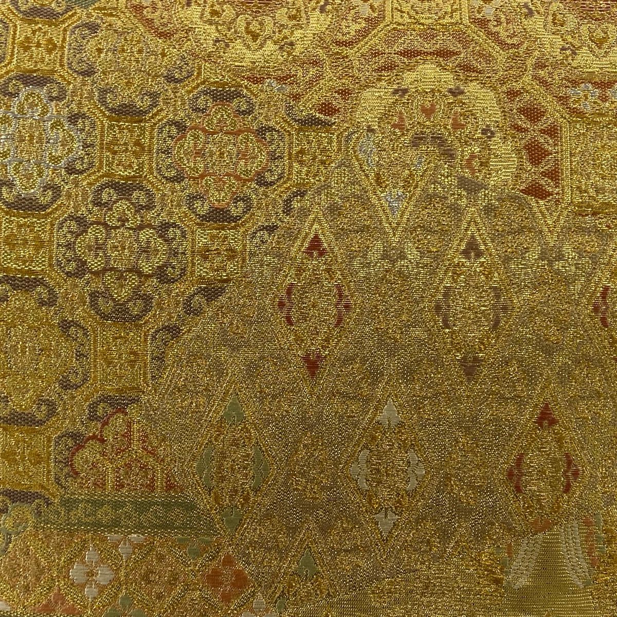 袋帯 美品 秀品 蜀江華文 笹蔓 金銀糸 箔 金色 六通 正絹 【中古