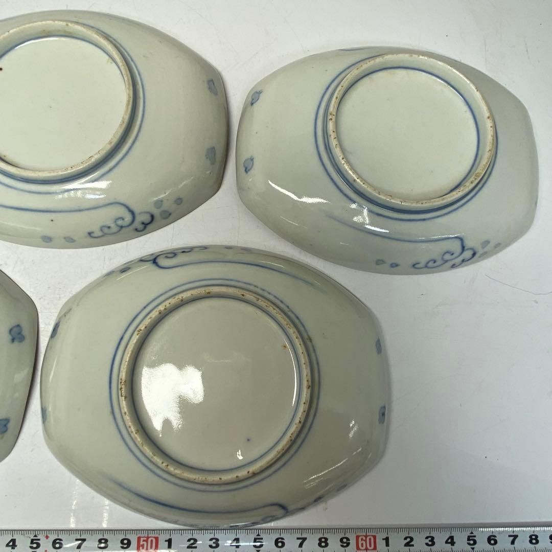 古伊万里 染錦刺身皿5客 直径16.5cm 東H6-0503① 染付