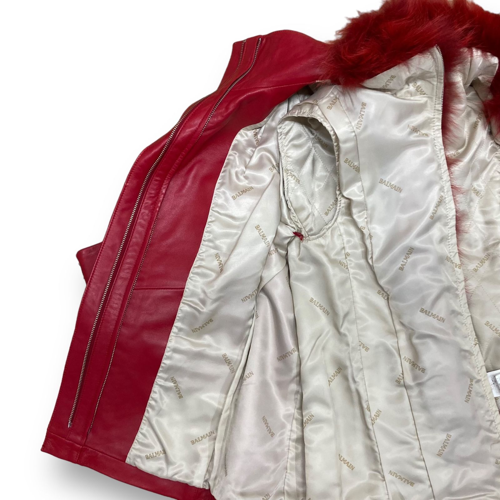 美品☆2way バルマン　ラムレザージャケット　フォックスファー　ブラック BALMAIN PARIS (バルマン) フォックスファー 2Wayラムレザー