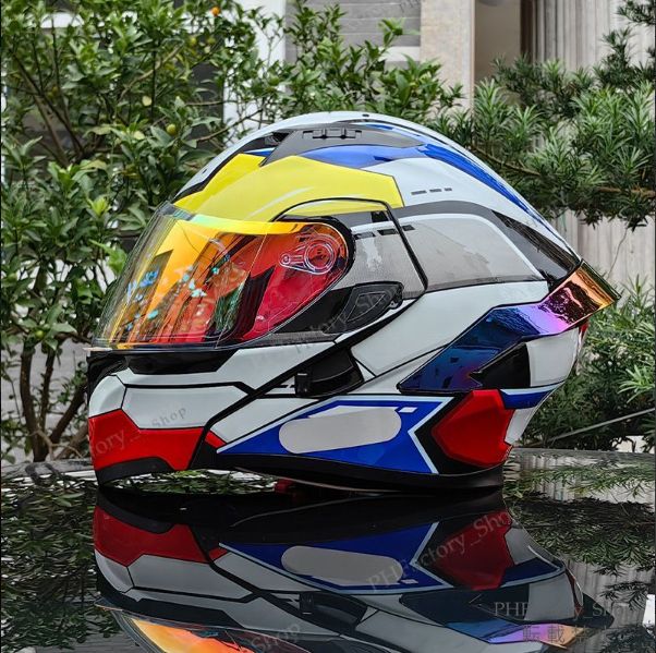 フルフェイスヘルメット バイク ヘルメット DOT承認 バイクヘルメット 通気性 耐久性 安全性 シールド色選択 男女兼用 バイク用 おしゃれ ホワイト＆レッド＆ブルー A29
