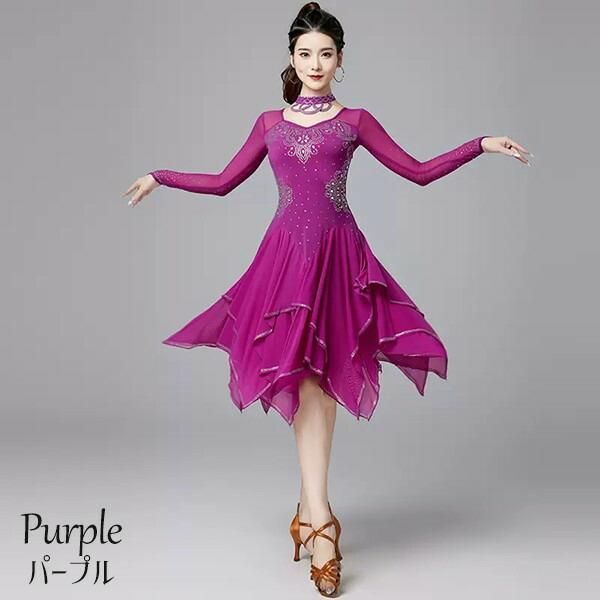 社交ダンス　ラテンドレス　紫色 社交ダンスラテンドレス⭐️イージーオーダードレス（darkpurple