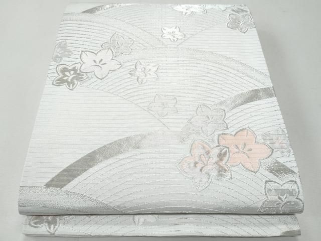 平和屋着物＊夏物 六通柄袋帯 立波花文 銀糸 CAAW7026fb
