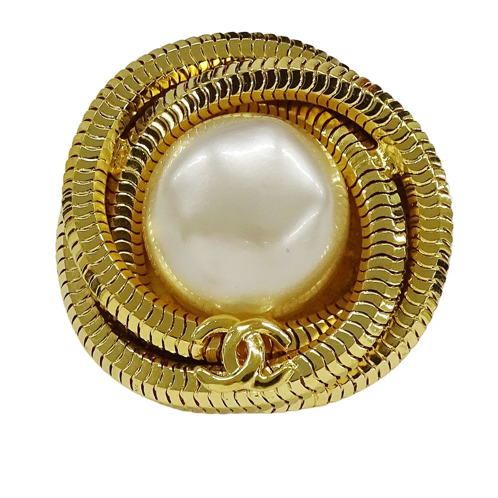 シャネル CHANEL ブローチ レディース ブランド GP フェイクパール ゴールド ココマーク チェーン 97A ヴィンテージ