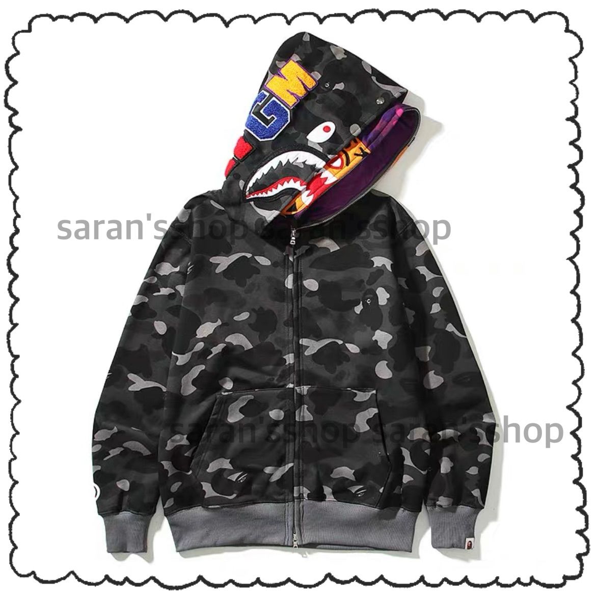 M〜3XL】 A BATHING APE BAPE エイプ ベイプ ABC CAMO SHARK FULL ZIP HOODIE シャーク フルジップ  パーカー ベイビーマイロ トレーナー スウェット トップス 紫 パープル ブラック迷彩 ダブルフード - メルカリ