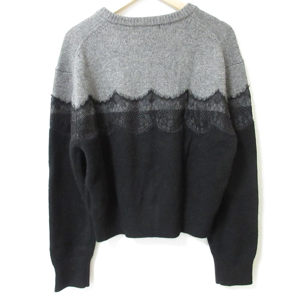 美品 24AW La Totalite ラ トータリテ バイカラーレースカーディガン アンゴラブレンド クルーネック ニット 24080140723040 ブラック レディース 古着 中古 美品 24AW La Totalite ラ トータリテ バイカラーレース