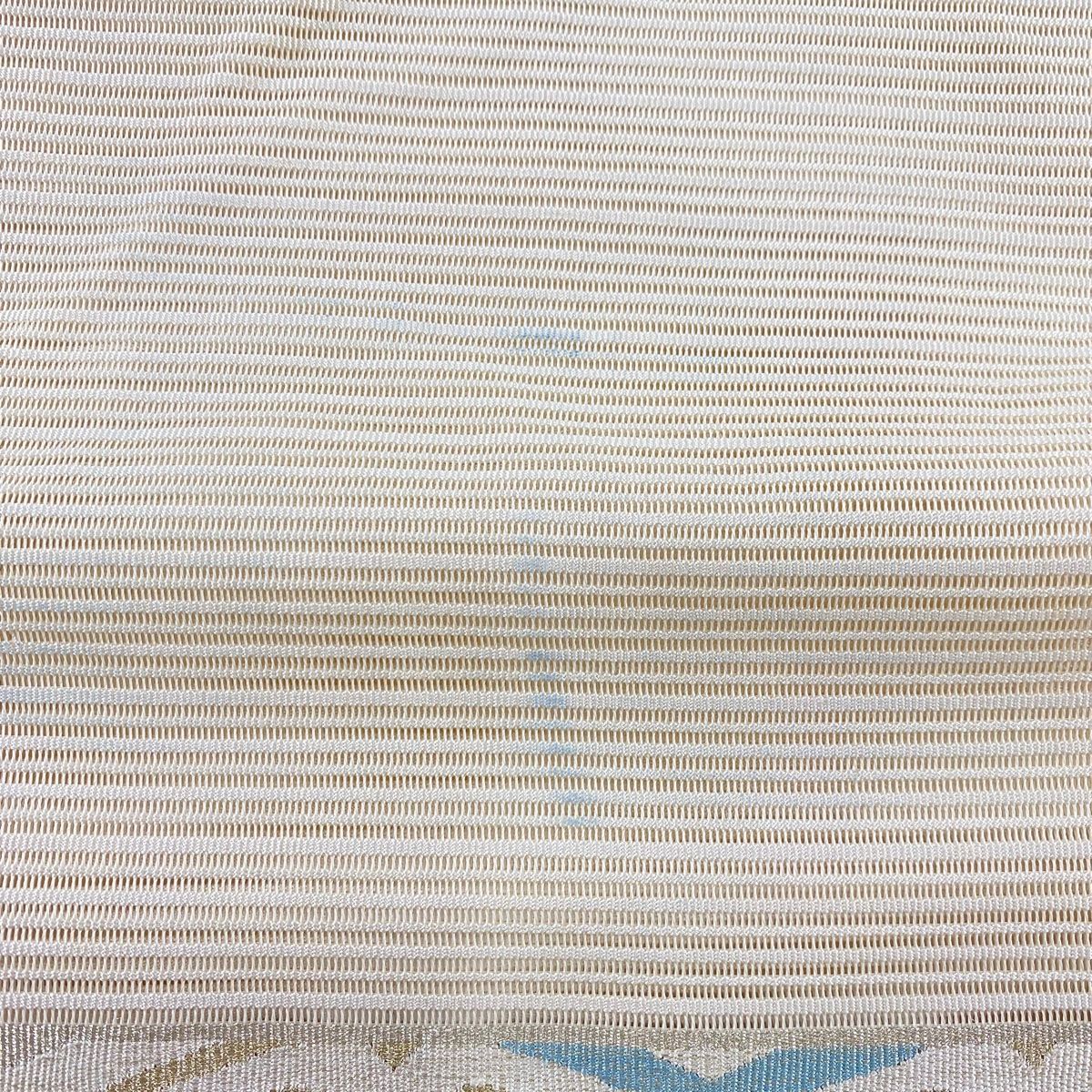 C9 美品 夏物 羅 幾何学模様 ベージュ 正絹 六通 名古屋帯 松葉仕立て C9 美品 夏物 羅 幾何学模様 ベージュ 正絹 六通 名古屋帯 松葉