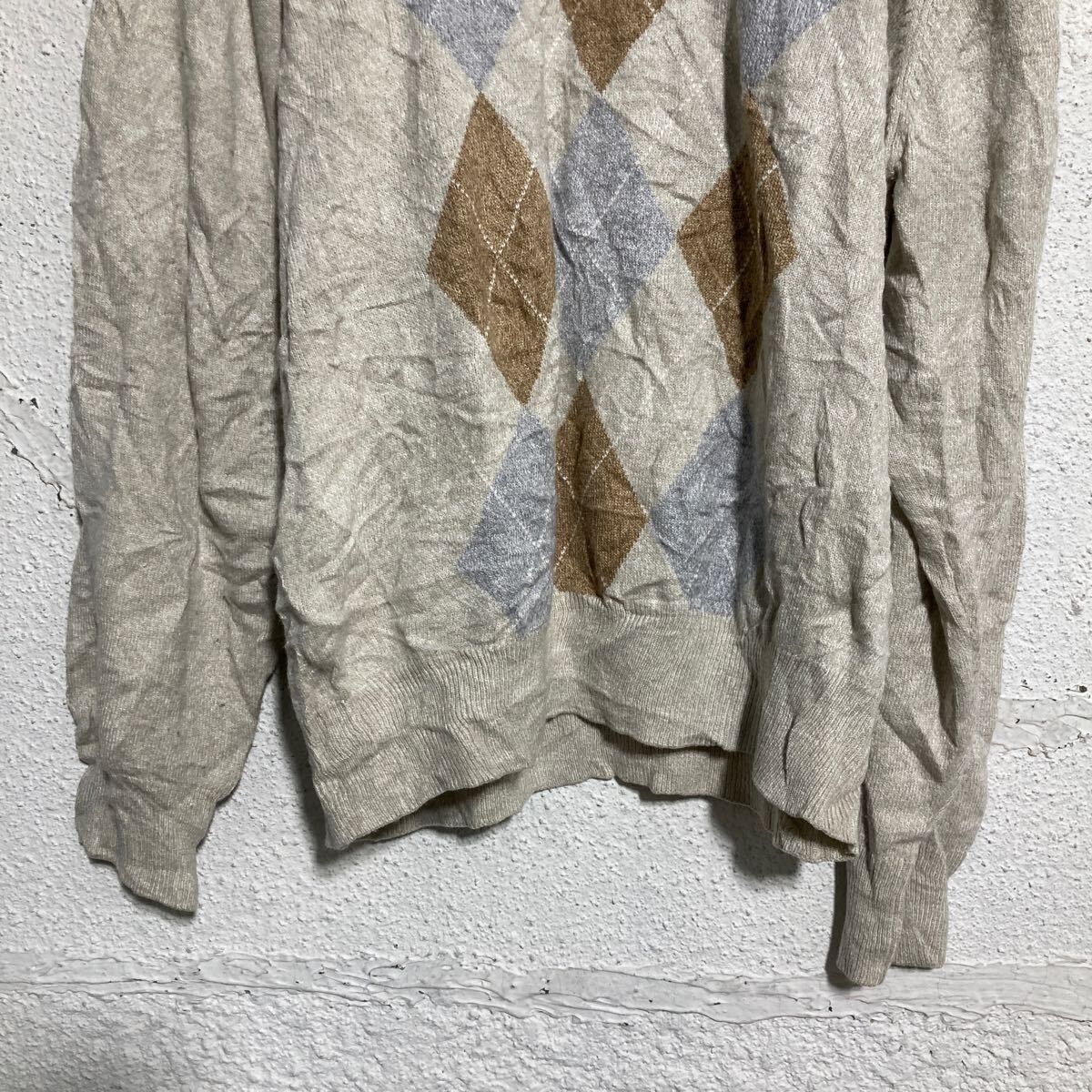 DOCKERS コットンニット セーター XL ライトベージュ アーガイル柄 