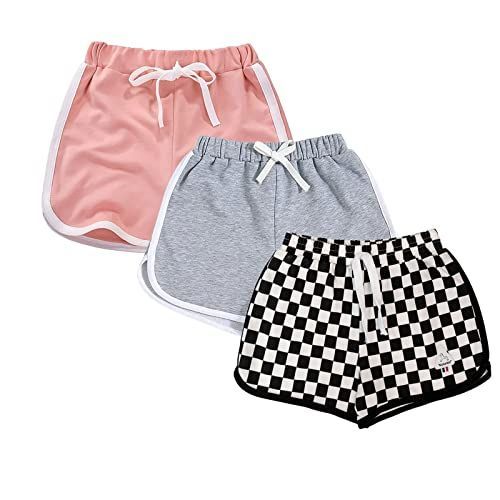 ピンクグレーチェック柄_150 Rolanko キッズ ショートパンツ 女の子 短パン ガールズ 夏服 子供 ジャージ ジュニア 部屋着 ルームウェア スポーツ 綿(120-170)