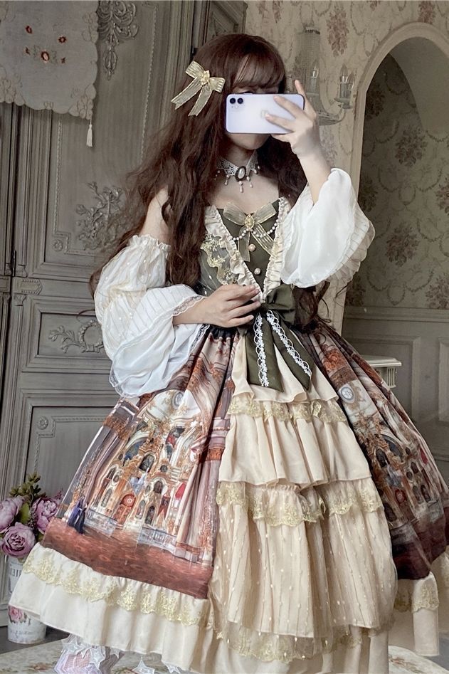 Lolita宮殿油絵風ワンピース