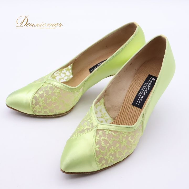 社交ダンス 衣装 22 1 2CM 靴 シューズ ケントダンス レディース グリーン系 黄緑 Kentdance ヒール 舞台 イベント メッシュ 花柄 光沢 おしゃれ ダンス用シューズ フォーマル かわいい 女性用 ステージ用 発表会