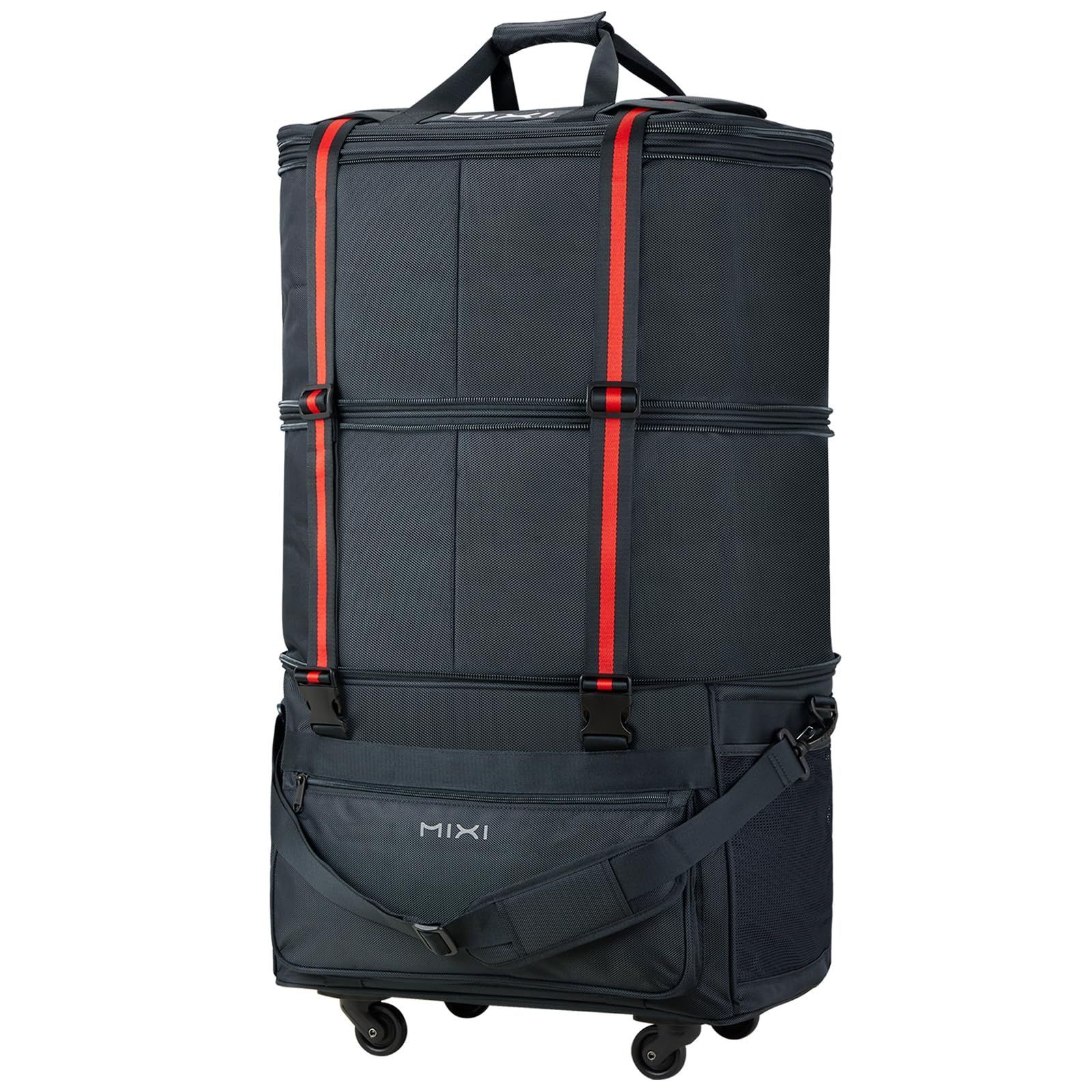 折りたたみ式スーツケース 拡張機能付 3段階容量調整 58L|90L|120L コンパクト収納可 レディース mixi メンズ ソフトキャリーケース 静音キャスター 撥水性 多機能ポケット付き 旅行 出張用 釣り ダークグレー