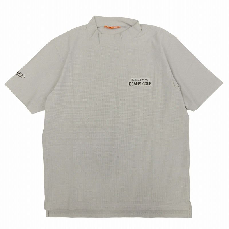 美品 ビームスゴルフ BEAMS GOLF ラバーロゴ モックネック メッシュ Tシャツ カットソー トップス 半袖 スポーツウェア ゴルフウェア サイズM グレー メンズ/2