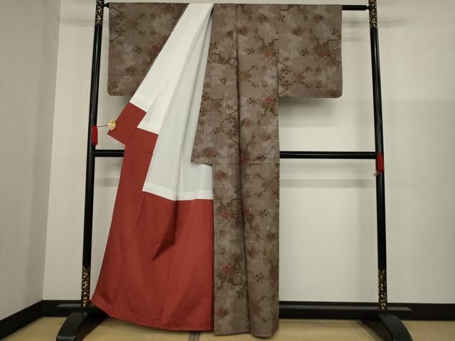 平和屋着物○本場大島紬 一元7マルキ 枝花文 正絹 逸品 未使用