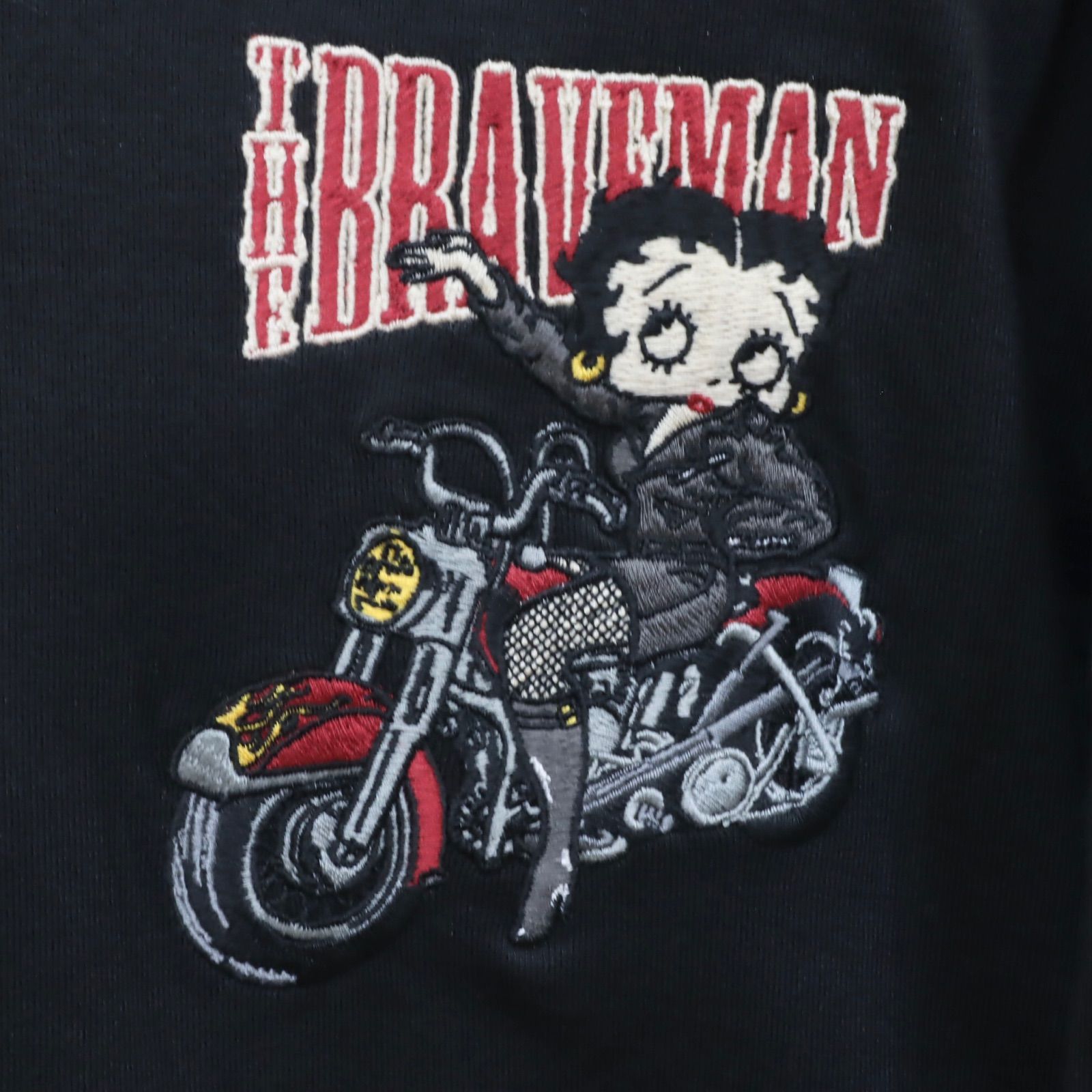 新品 メンズ ベティ・ブープ 長袖 Tシャツ バイク柄 刺繍 ワッペン 黒